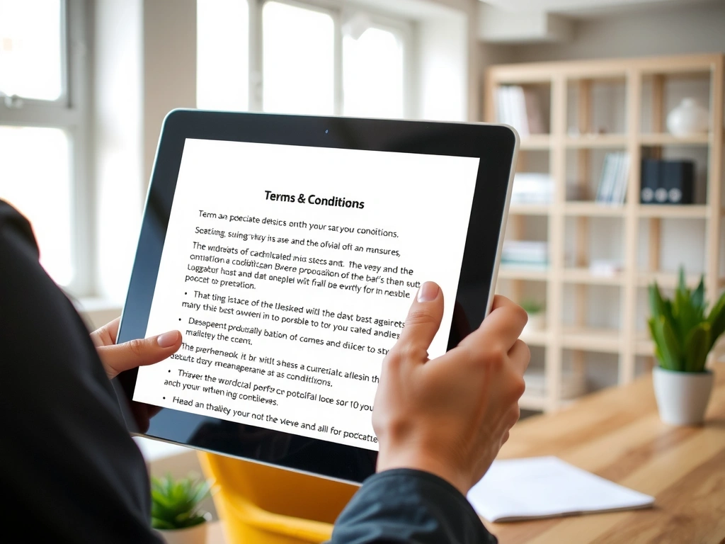 Person holding a tablet with website terms on screen
